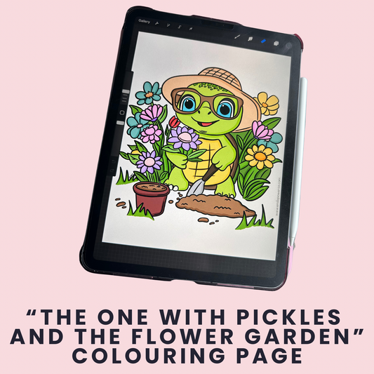 “The One With Pickles and the Flower Garden” Colouring Page