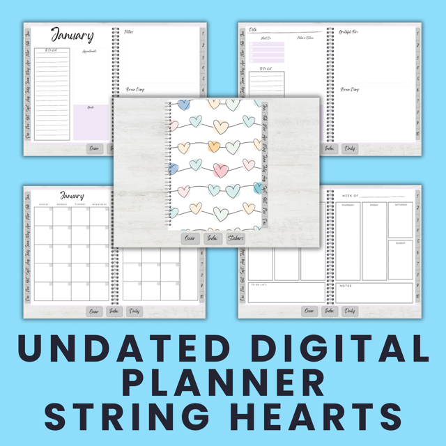 Undated Digital Planner | Heart Strings